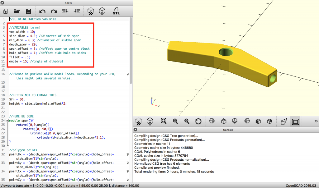 OpenSCAD screenshot variables