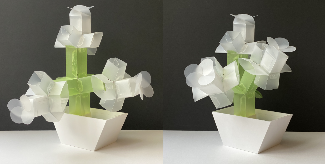 Fleureau open (left) signalling low stress levels among office workers. Fleureau closed (right) signalling higher stress levels and time for a break.